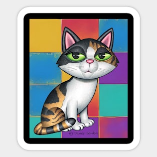 Cute Calico Kitty with Multi Colored Squares Sticker